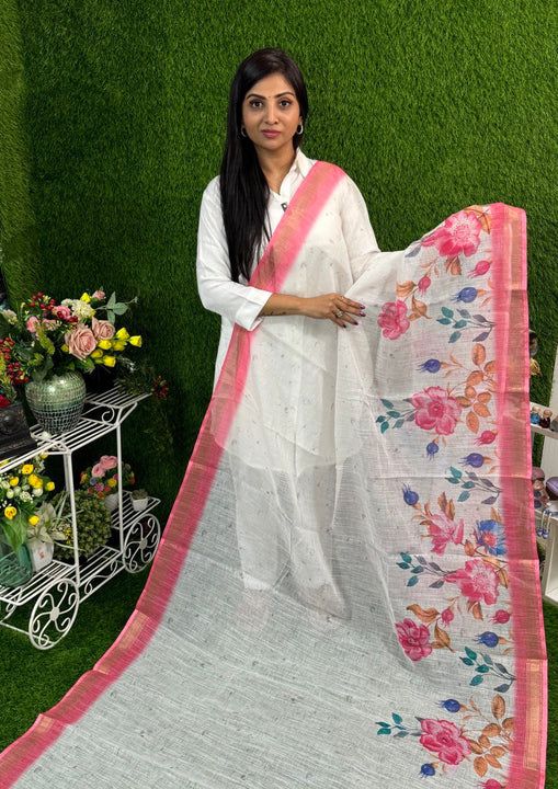 MG 436 Plain Linen Flower Printed Daily Wear Sarees Wholesalers In Surat